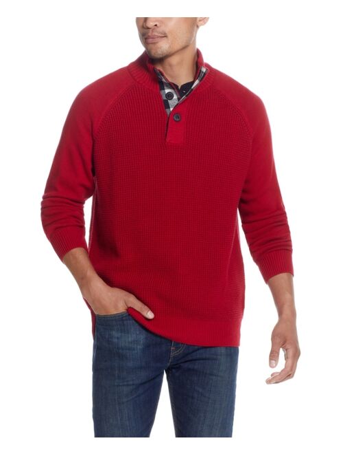 Weatherproof Vintage Men's Textured Button Mock Neck Sweater