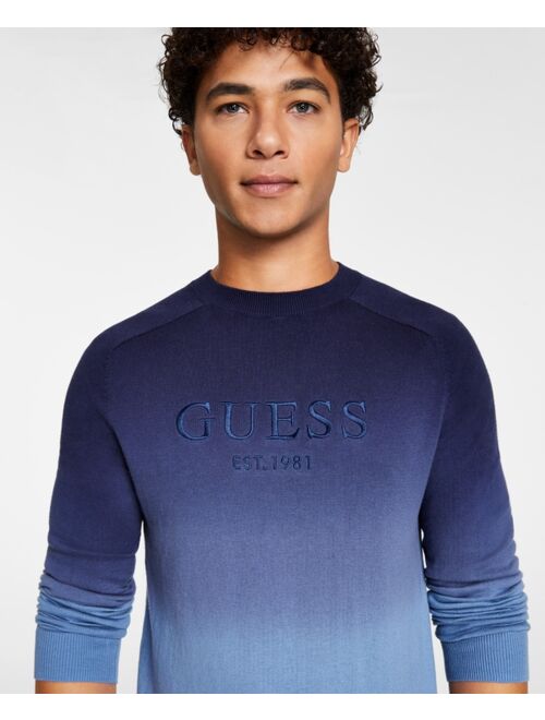 GUESS Men's Embroidered Logo Ombre Crewneck Sweater