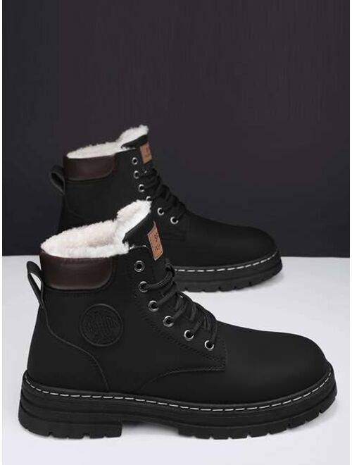 Shein Men Patch Detail Lace-up Front Thermal Lined Combat Boots
