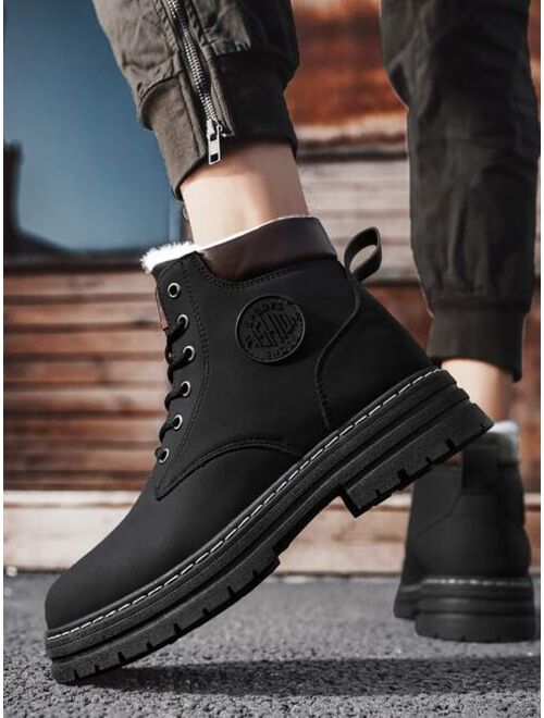 Shein Men Patch Detail Lace-up Front Thermal Lined Combat Boots