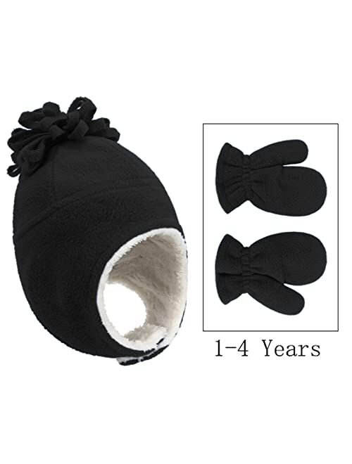 Generic Warm Solid Winter Color and Gloves Piece Two Fleece Hat Children's Hats Trooper Hats