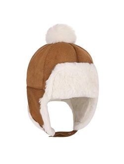 Miocloth Baby Winter Plush Faux Fur Hat Earflaps Cover Ear Pom Hat for Toddler Boy Girl