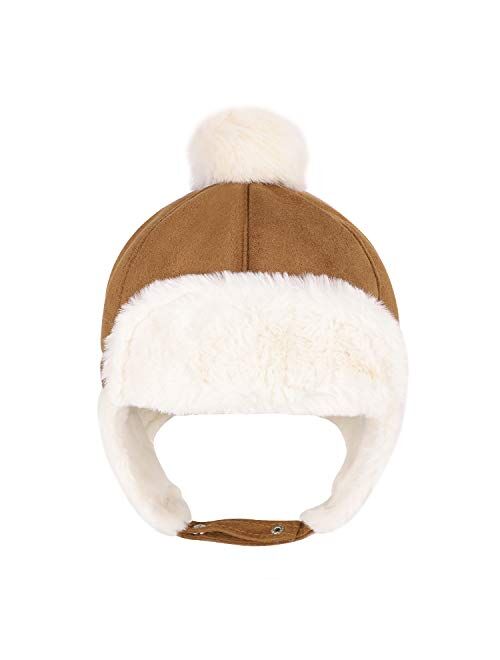 Miocloth Baby Winter Plush Faux Fur Hat Earflaps Cover Ear Pom Hat for Toddler Boy Girl