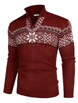 Men's Quarter Zip Pullover Sweater Casual Zip Up Polo Sweater Knit