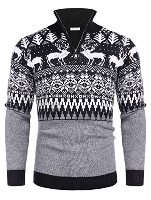 COOFANDY Men's Quarter Zip Pullover Sweater Casual Zip Up Polo Sweater Knit