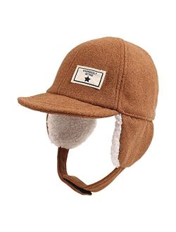 Zsedrut Winter Baby Boy Baseball Cap Toddler Warm Velvet Fleece Trapper Hat for Fall