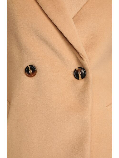 Lulus Harriet Long Double-Breasted Tan Coat