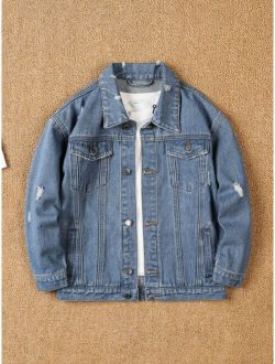 Boys Ripped Frayed Cat Scratch Denim Jacket Without Tee