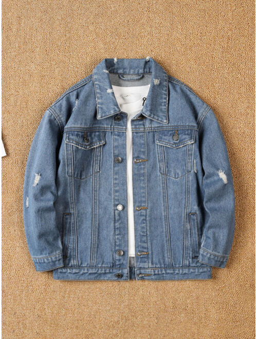 Shein Boys Ripped Frayed Cat Scratch Denim Jacket Without Tee