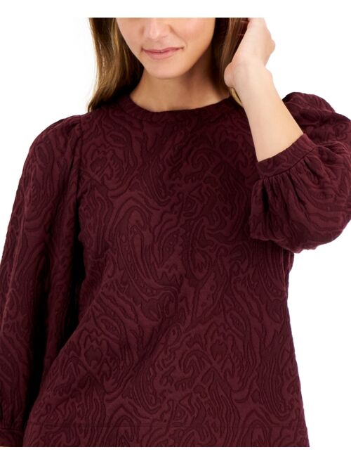 ANNE KLEIN Women's Textured-Knit Puff-Sleeve Top