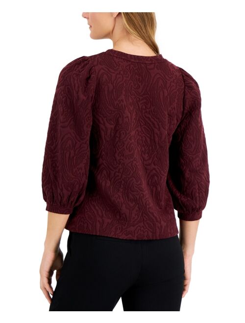 ANNE KLEIN Women's Textured-Knit Puff-Sleeve Top