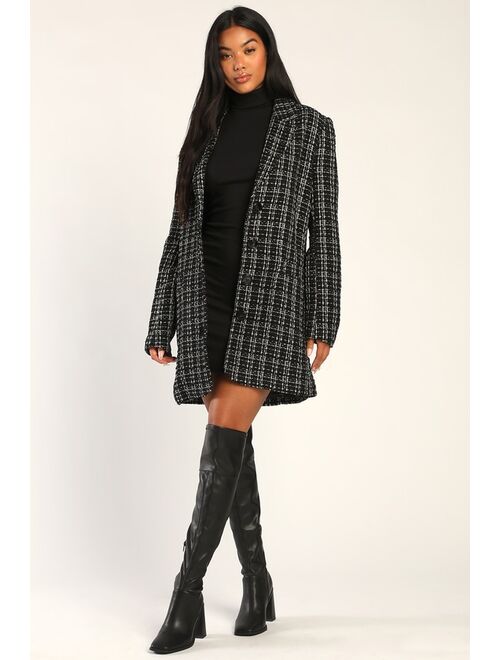 Lulus Chic and Trendy Black and Silver Lurex Boucle Coat