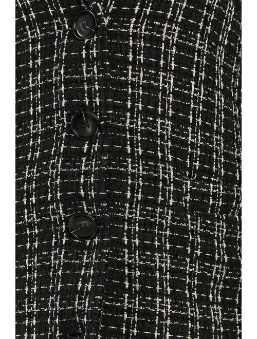 Lulus Chic and Trendy Black and Silver Lurex Boucle Coat