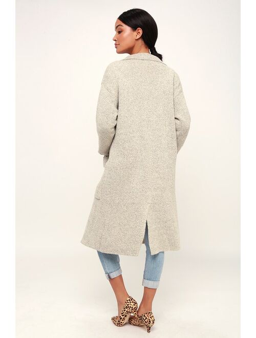 Lulus Cuddle Club Beige Long Sleeve Sweater Coat
