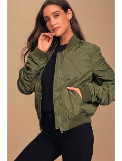 Style Expedition Olive Green Quilted Bomber Jacket