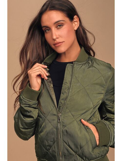 Lulus Style Expedition Olive Green Quilted Bomber Jacket