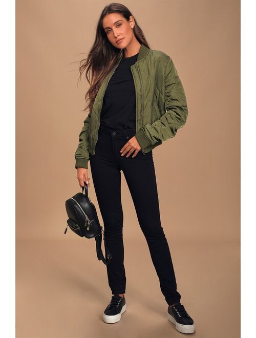 Lulus Style Expedition Olive Green Quilted Bomber Jacket