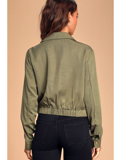 Lulus Eldora Olive Green Cropped Utility Jacket