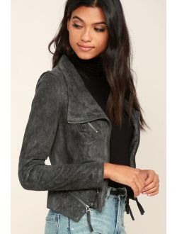 Ready For Anything Charcoal Grey Suede Moto Jacket