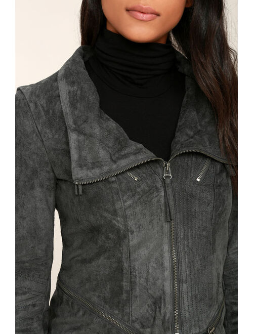 Lulus Ready For Anything Charcoal Grey Suede Moto Jacket