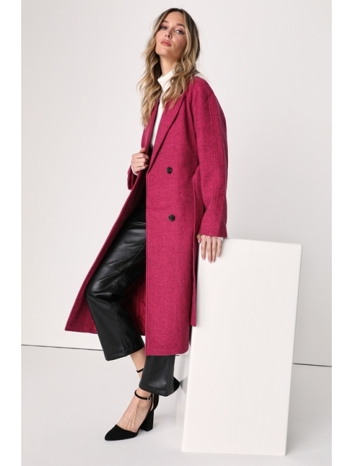 Lulus Snowy Sensation Berry Pink Double Breasted Coat