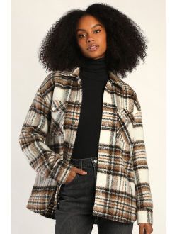 Winter Woods White and Brown Plaid Shacket