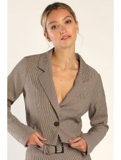 Shine to Five Beige and Brown Rhinestone Houndstooth Blazer
