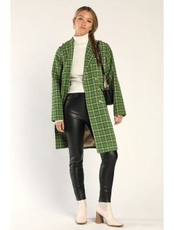 Autumn Calling Green Plaid Double Breasted Peacoat
