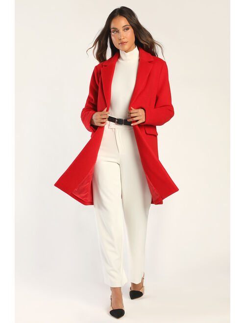 Lulus Cozy Contender Red Long Sleeve Coat