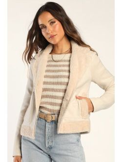 Your Moment Ivory Suede Aviator Jacket