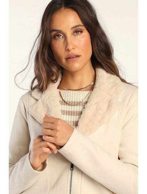 Lulus Your Moment Ivory Suede Aviator Jacket