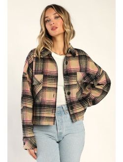 Layer Up Beige and Pink Plaid Cropped Shacket
