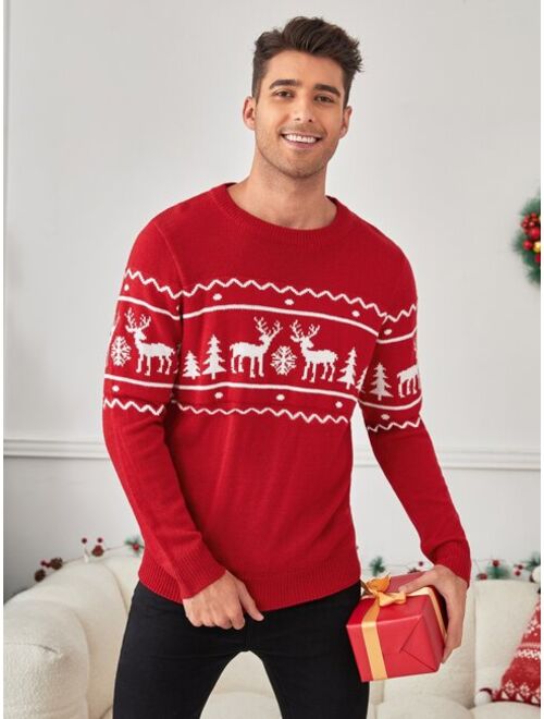 Manfinity Men Christmas Snowflake Elk Pattern Sweater