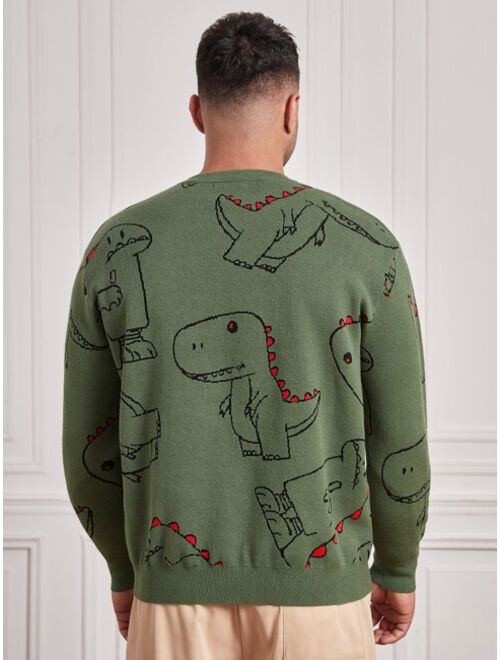 SHEIN Extended Sizes Men Dinosaur Pattern Sweater