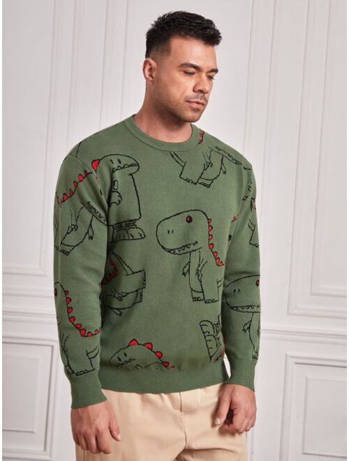SHEIN Extended Sizes Men Dinosaur Pattern Sweater