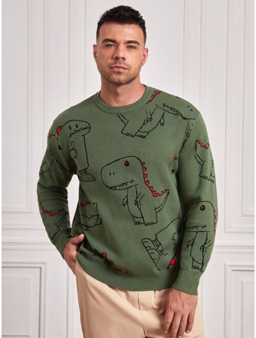 SHEIN Extended Sizes Men Dinosaur Pattern Sweater