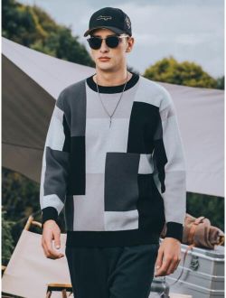 Men Color Block Drop Shoulder Sweater