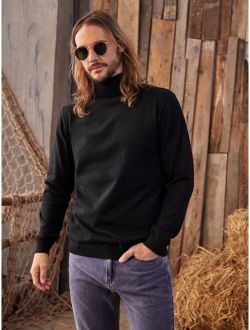 Men High Neck Solid Sweater