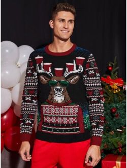 Men Christmas Pattern Crew Neck Sweater