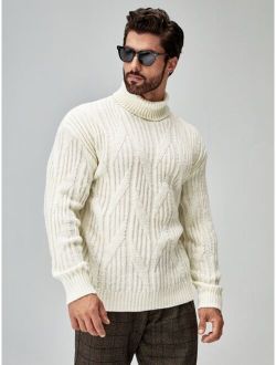 Men Turtleneck Textured Knit Drop Shoulder Sweater