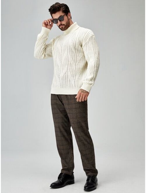 Shein Men Turtleneck Textured Knit Drop Shoulder Sweater