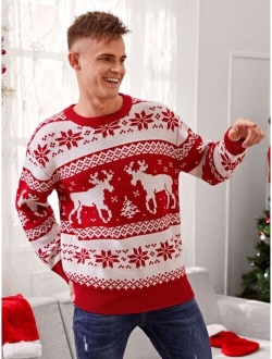 Manfinity Men Christmas Print Drop Shoulder Sweater