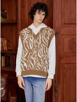 Men 1pc Zebra Striped Pattern Sweater Vest