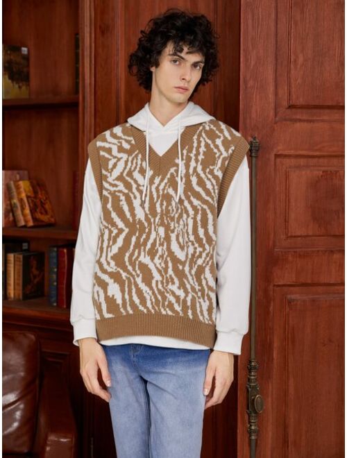 Shein Men 1pc Zebra Striped Pattern Sweater Vest