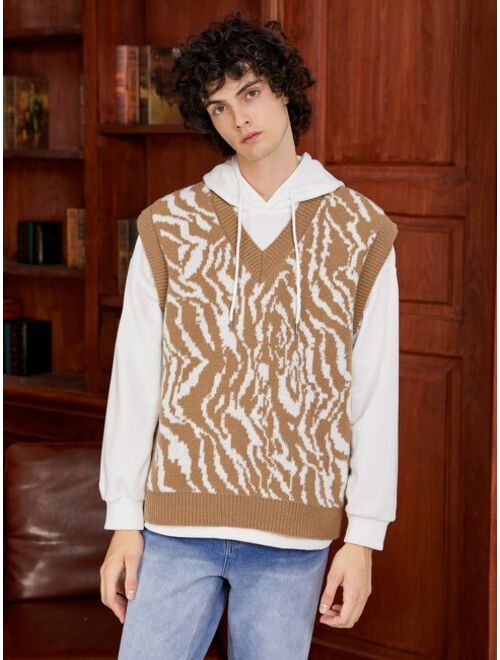 Shein Men 1pc Zebra Striped Pattern Sweater Vest