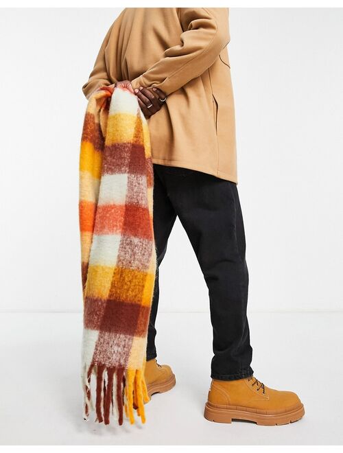 ASOS DESIGN blanket scarf in orange and brown check