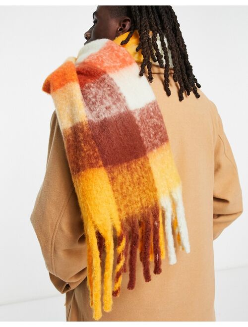 ASOS DESIGN blanket scarf in orange and brown check