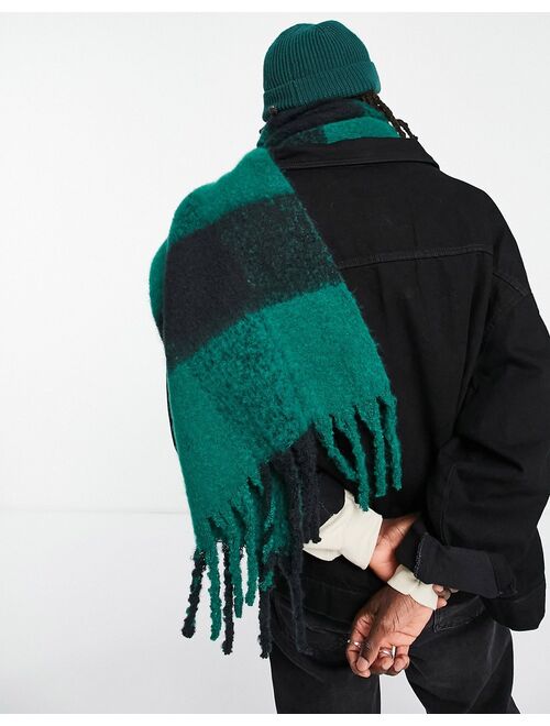 ASOS DESIGN blanket scarf in green and black check
