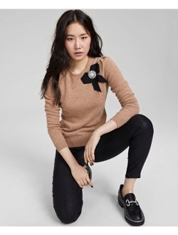 Women's 100% Cashmere Embellished Bow Sweater, Created for Macy's