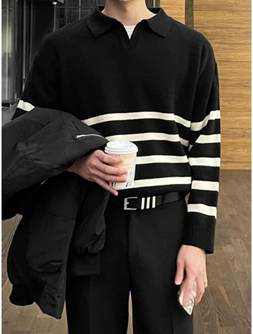 DAZY Men Striped Pattern Drop Shoulder Sweater